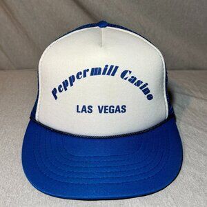 Vintage Peppermill Hotel Casino Las Vegas Snapback Mesh Trucker Hat Blue